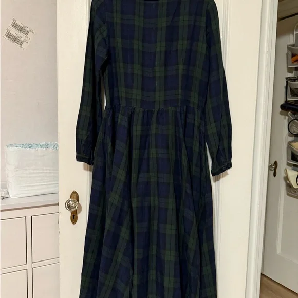 Son de Flor Classic Dress, Long Sleeve - Blue Tartan / M